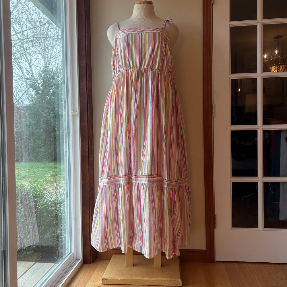 Lane Bryant Tie Strap Tiered Maxi Sundress 100% Cotton Orange Blue Stripes Sz 20